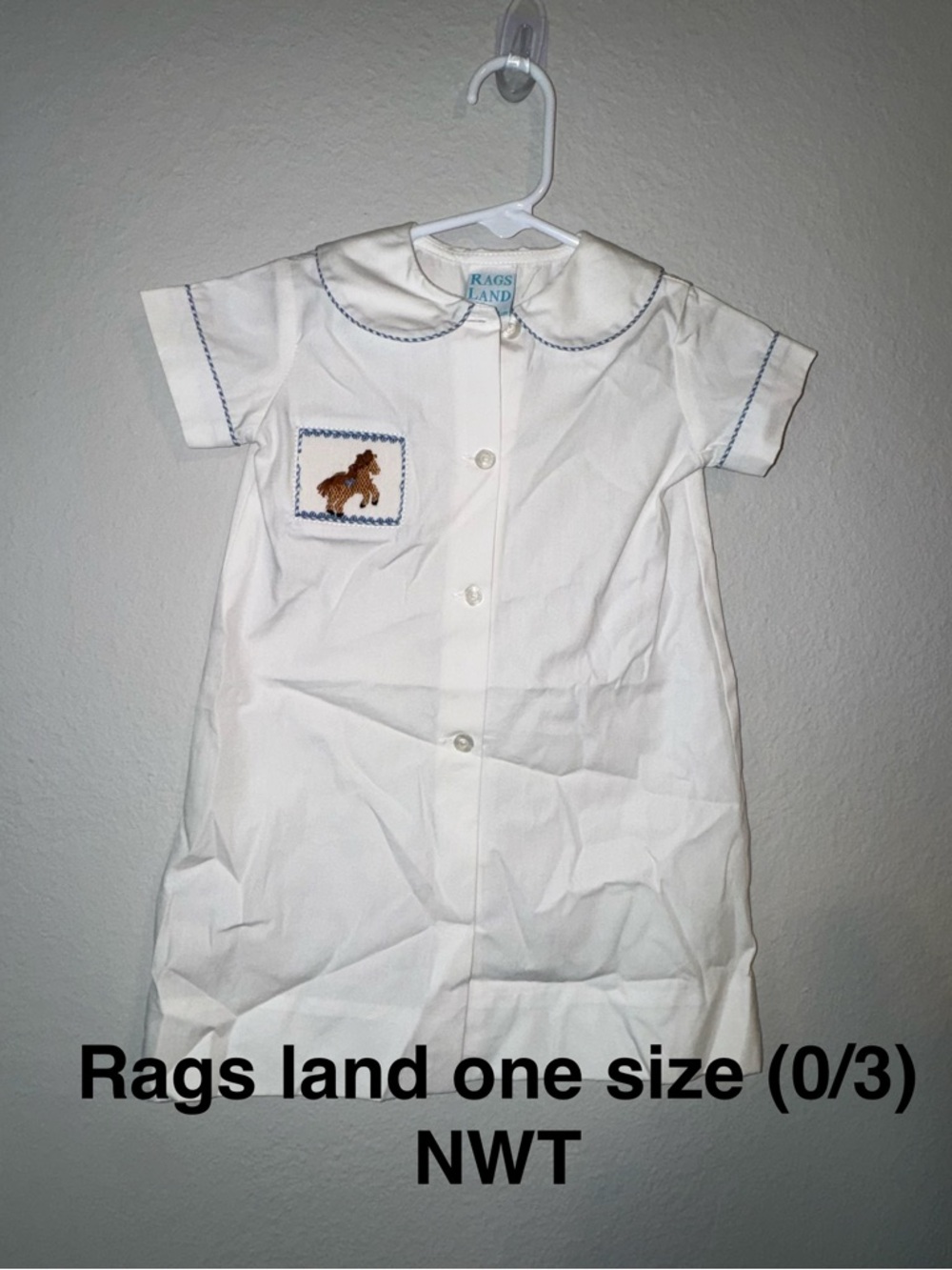 Smocked White Short-Sleeve Kids Pajama Gown with Horse Patch
